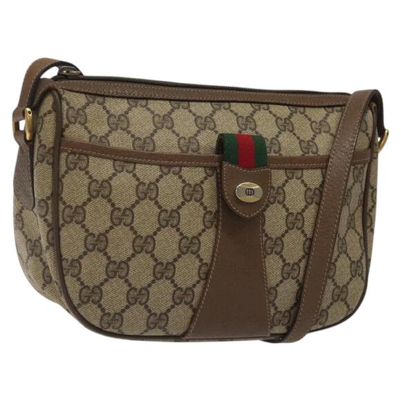 GUCCI GG Supreme Web Sherry Line Bag Pvc Beige Gold 89 02 032 - Picture 1 of 16